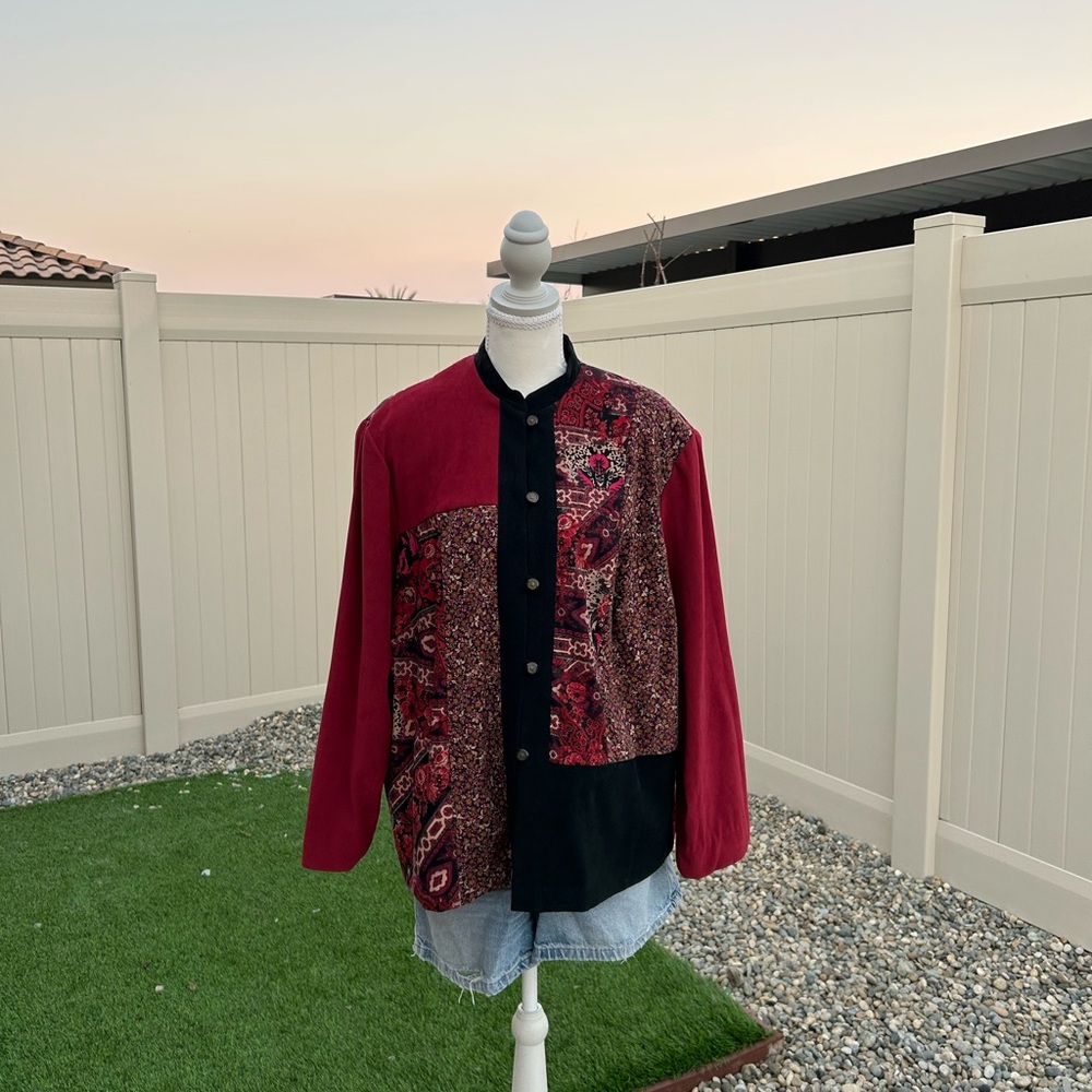 Dress barn Vintage Red and Black Patchwork Jacket